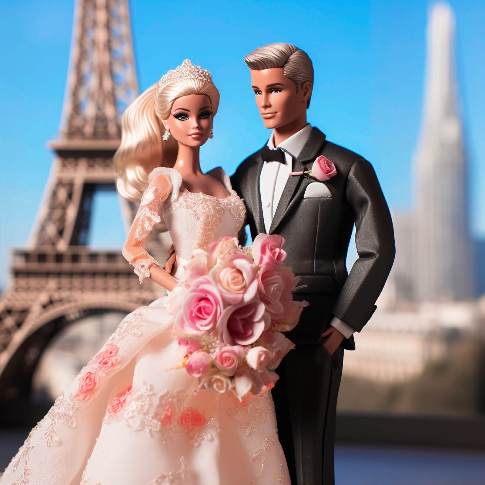 Barbie e Ken sposi davanti la torre Eiffel