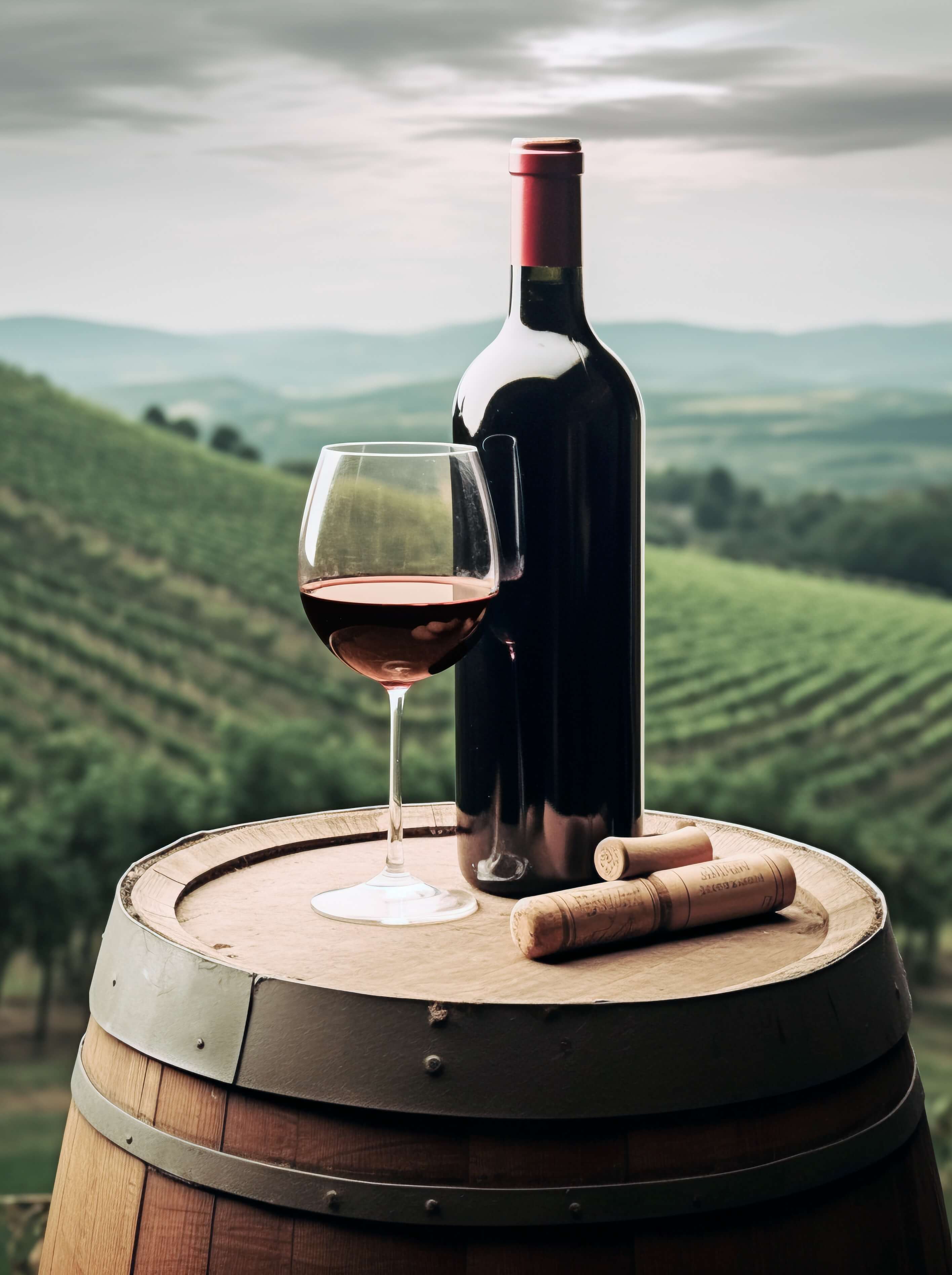 Immagine di una bottiglia ed un bicchiere di vino