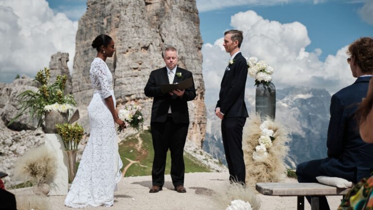 Civil wedding ceremony with the Cinque Torri in the background