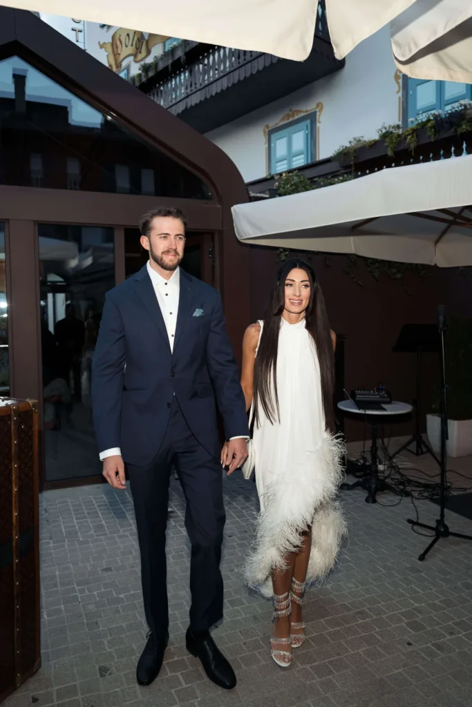 Mia and Boone arriving at their rehearsal dinner