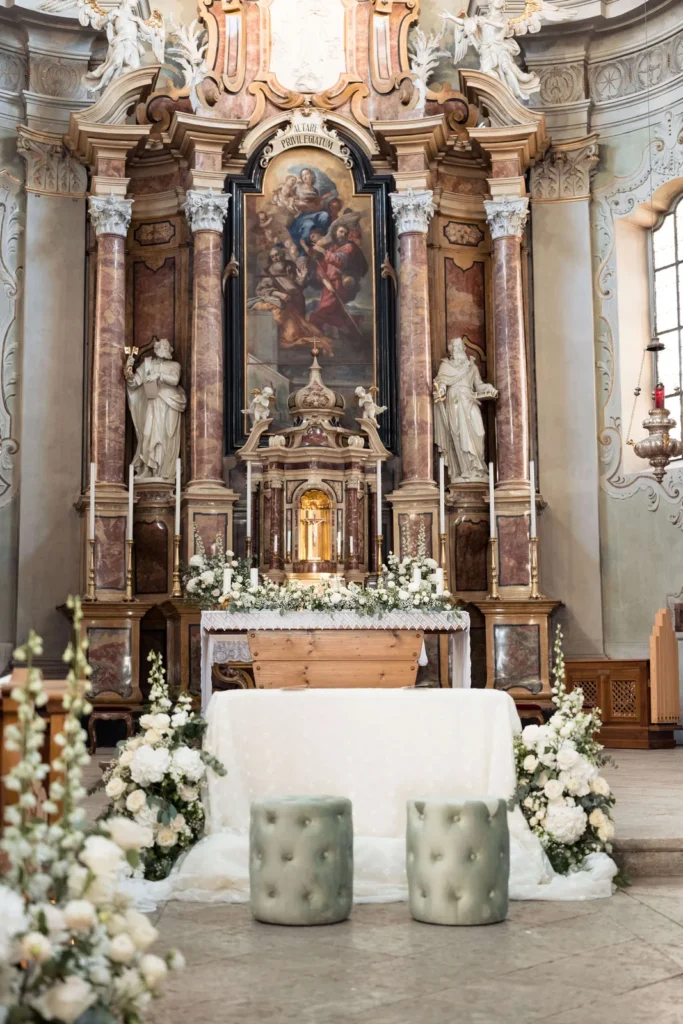 Altar of the Basilica of Saints Philip and James dressed for the wedding