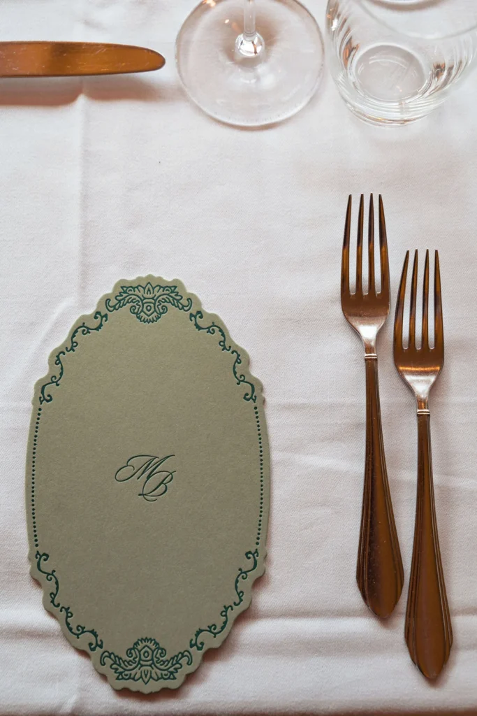 Wedding menu with the couple's monogram