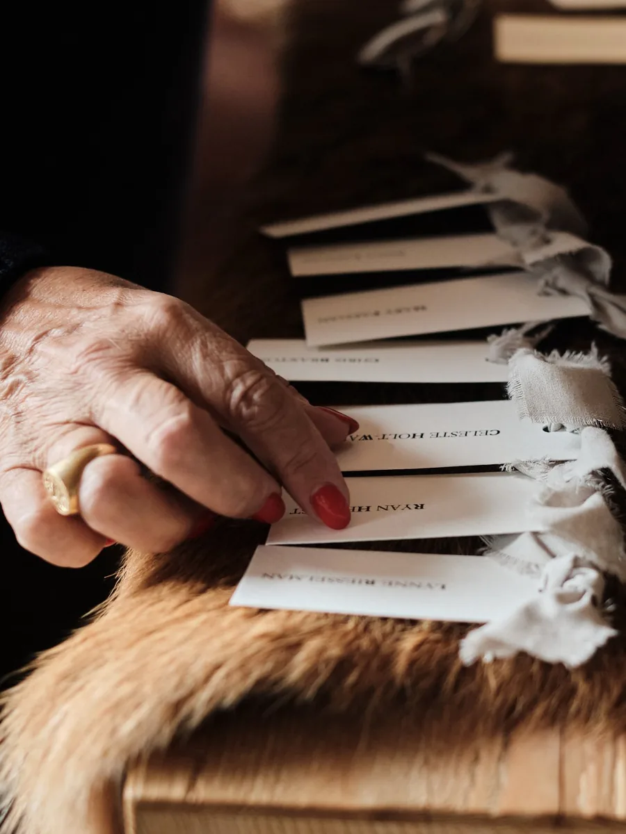 Wedding place cards on the table, detail of a Dolomites wedding